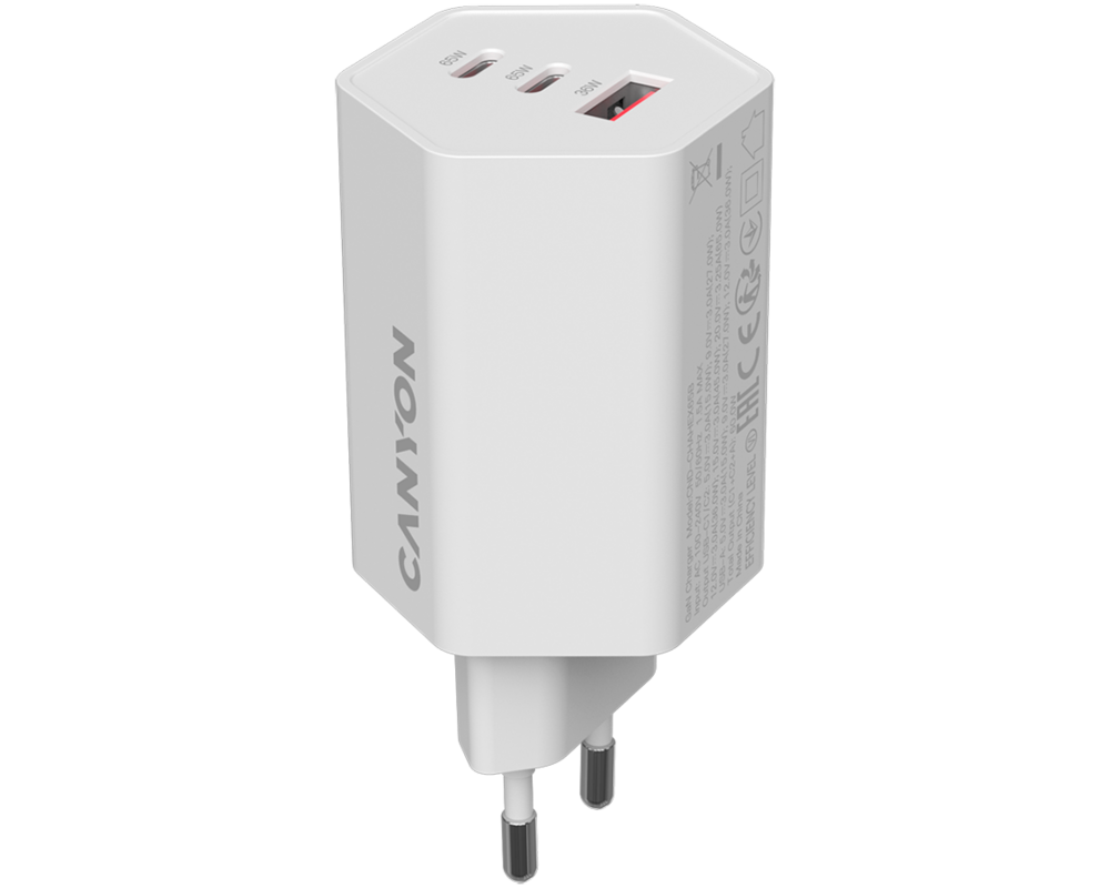 Зарядно CANYON HEXAGON 65 GaN 65W 2xPD 1xQC EU W...