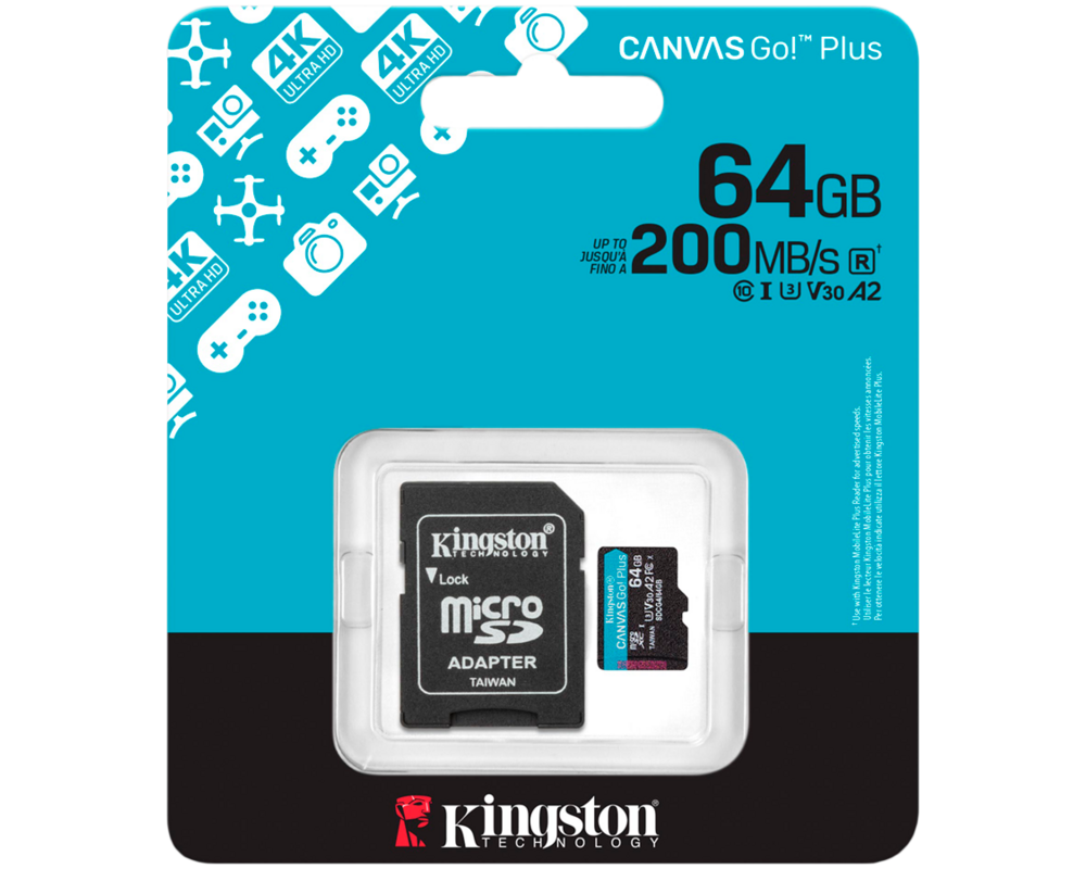 Флаш карта KINGSTON 64GB microSDXC Canvas Go Plus Gen4 200MB 5