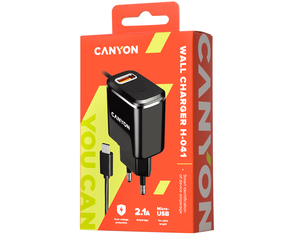 Зарядно CANYON H-041 2.1A/USB-A built-in MicroUS... 4