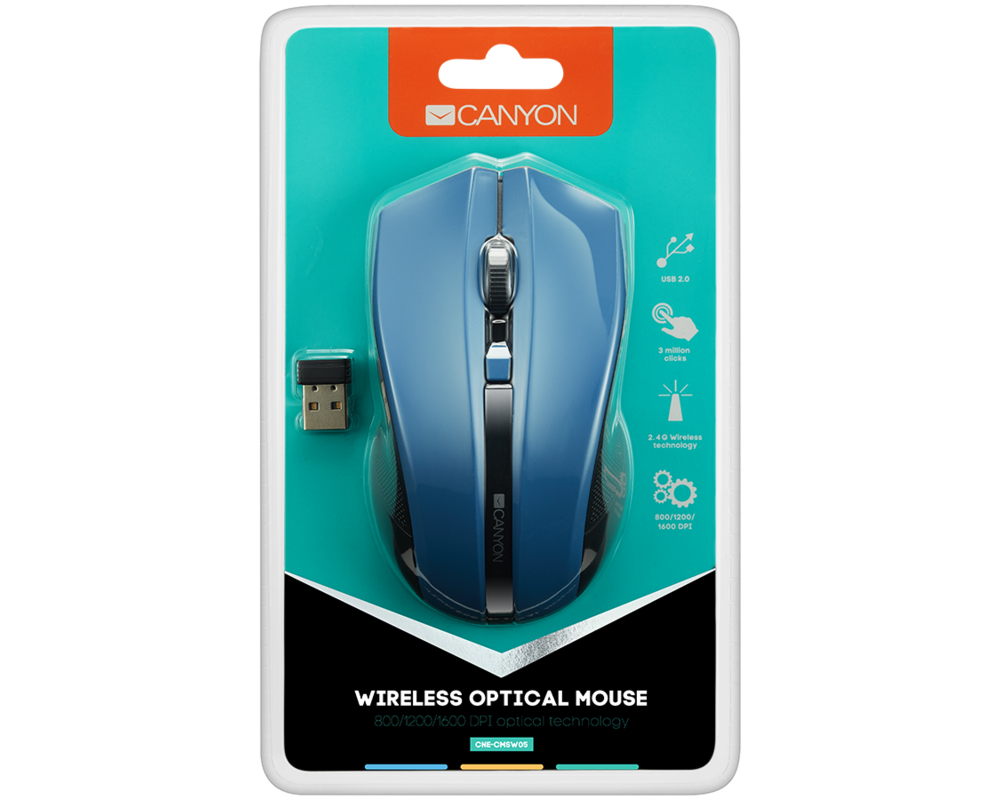 Мишка CANYON mouse MW-5 Wireless Blue 5