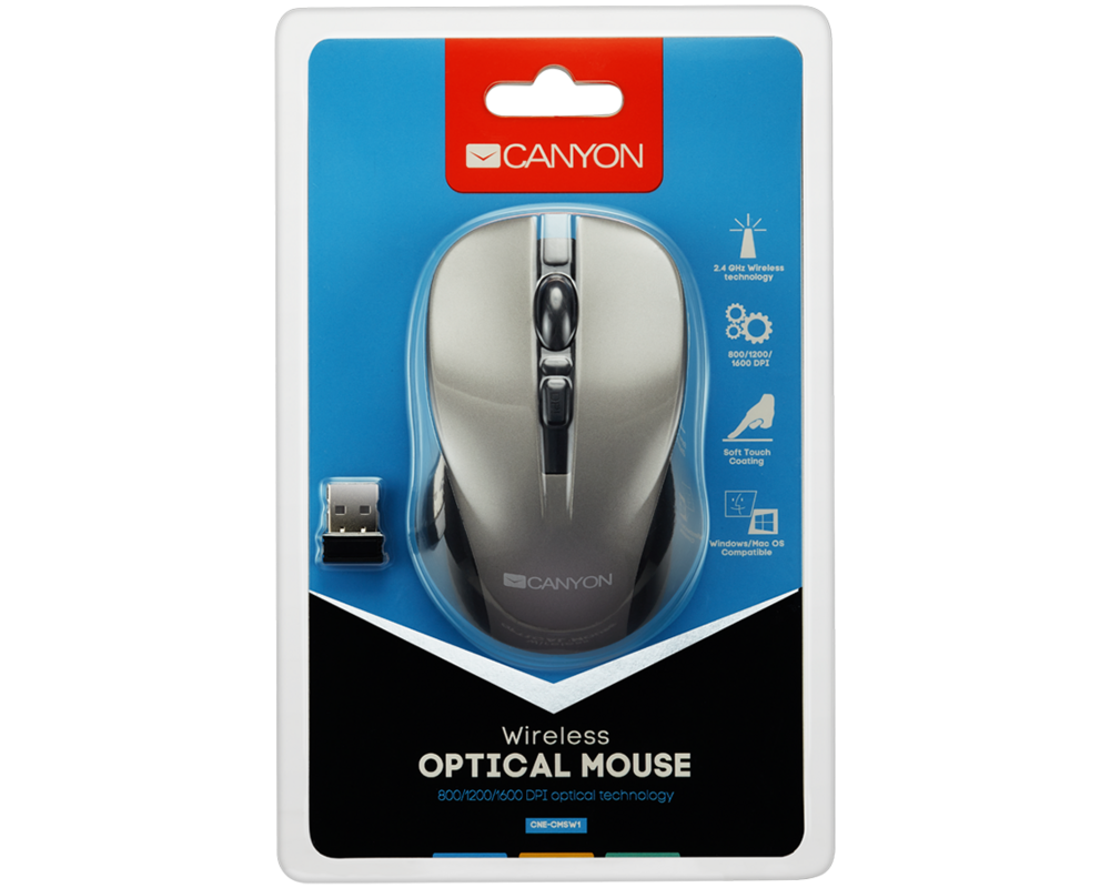 Мишка CANYON mouse MW-1 Wireless Grey 6
