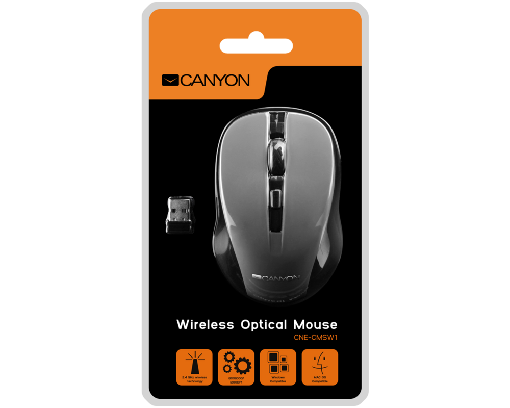 Мишка CANYON mouse MW-1 Wireless Grey 2