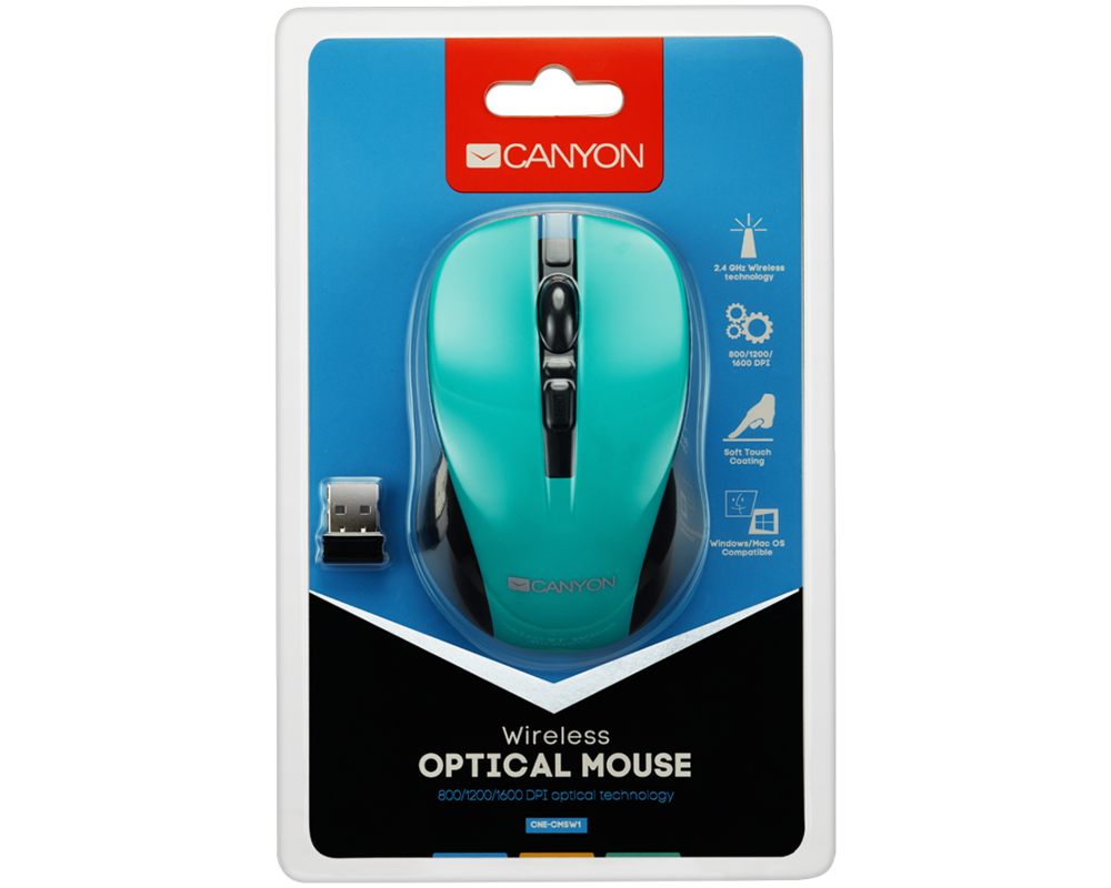 Мишка CANYON mouse MW-1 Wireless Green 6