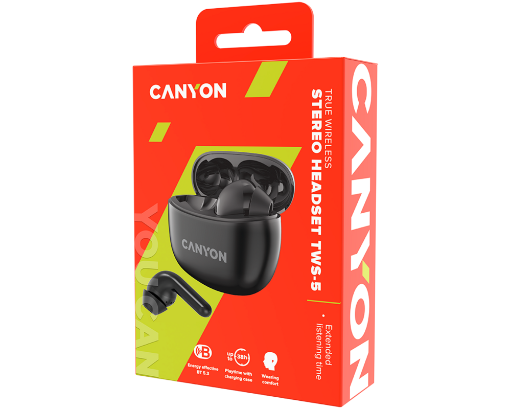 Слушалки CANYON headset TWS-5 Black 5 Слушалки CANYON headset TWS-5 Black 5