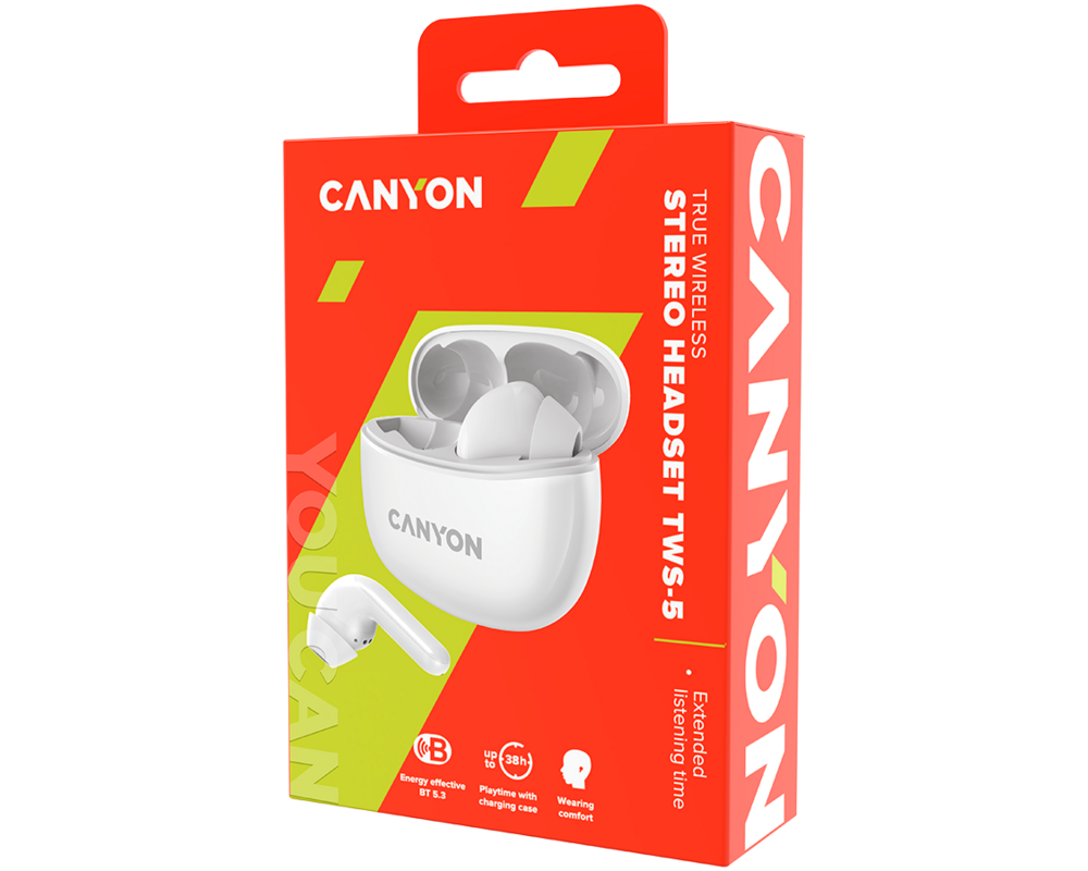Слушалки CANYON headset TWS-5 White 5 Слушалки CANYON headset TWS-5 White 5