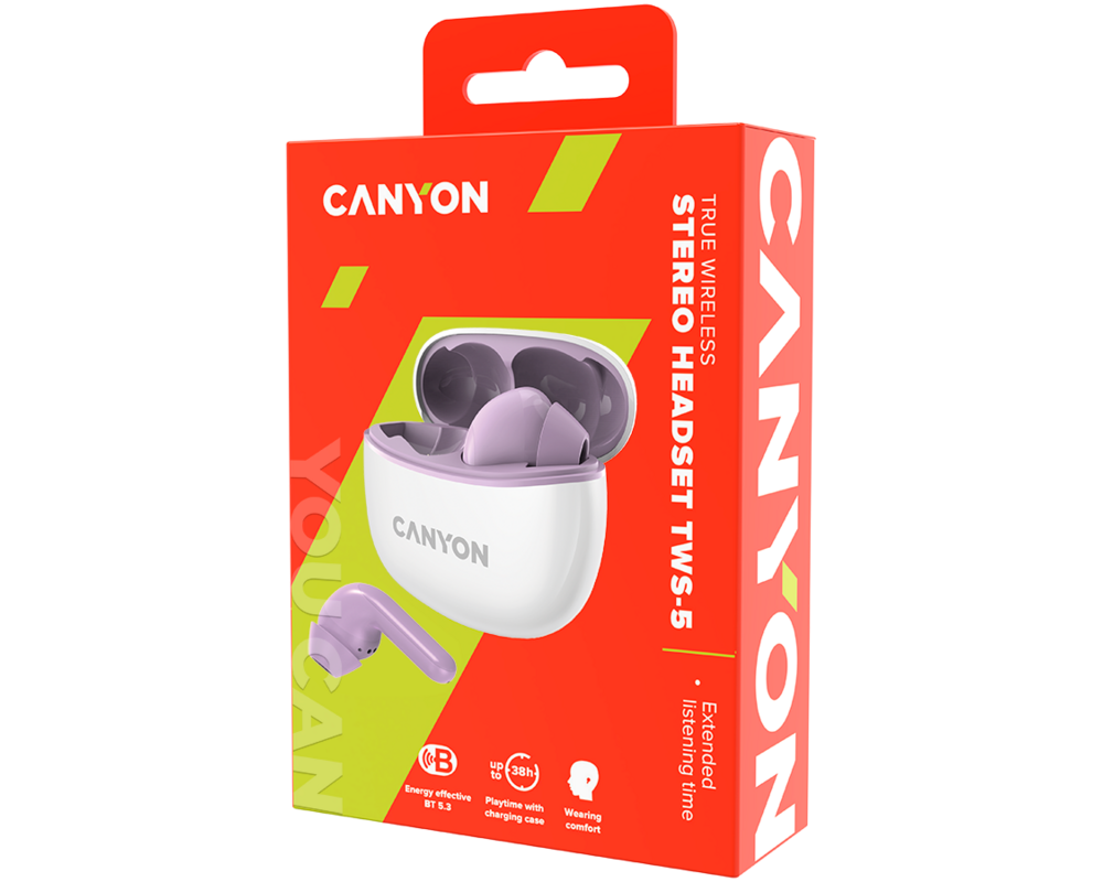 Слушалки CANYON headset TWS-5 Purple 5 Слушалки CANYON headset TWS-5 Purple 5