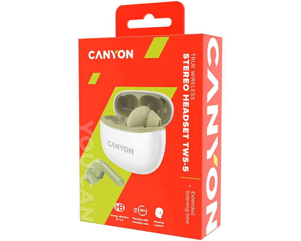 Слушалки CANYON headset TWS-5 Green 5 Слушалки CANYON headset TWS-5 Green 5