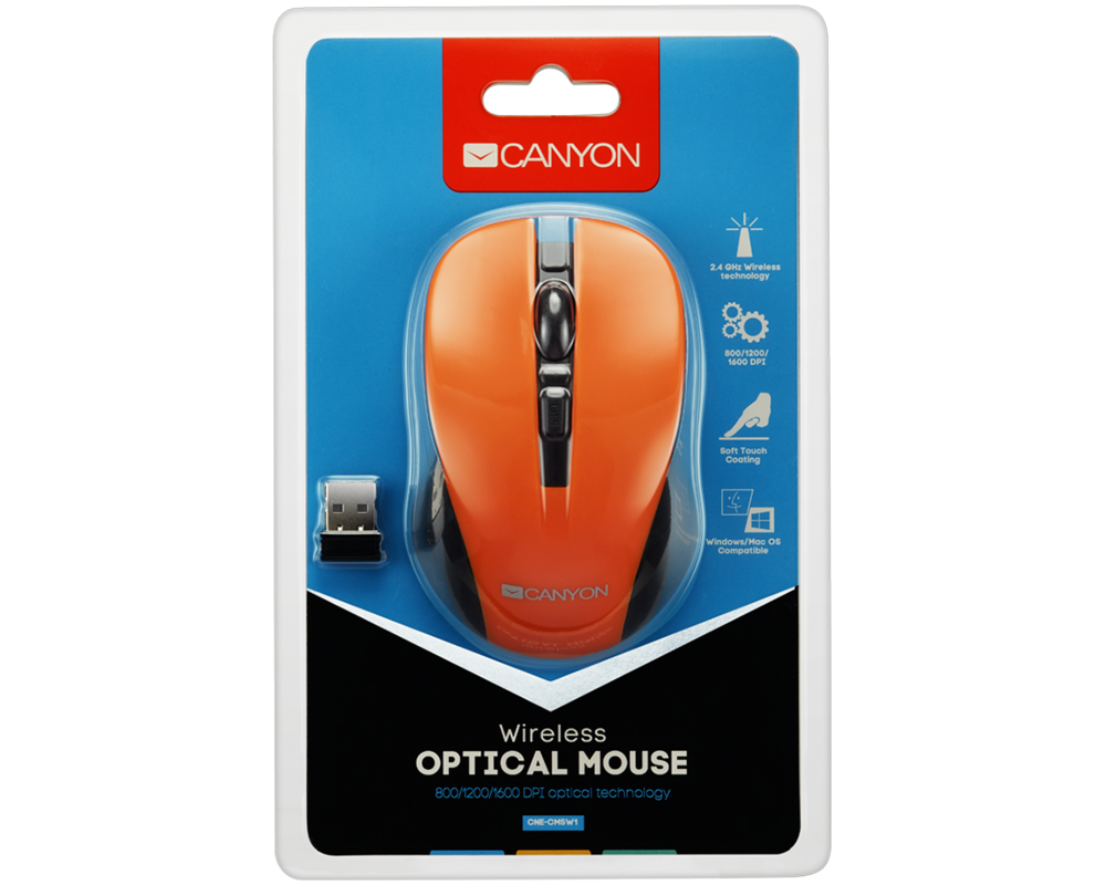 Мишка CANYON mouse MW-1 Wireless Orange 6 Мишка CANYON mouse MW-1 Wireless Orange 6