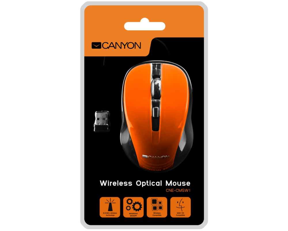 Мишка CANYON mouse MW-1 Wireless Orange 2 Мишка CANYON mouse MW-1 Wireless Orange 2