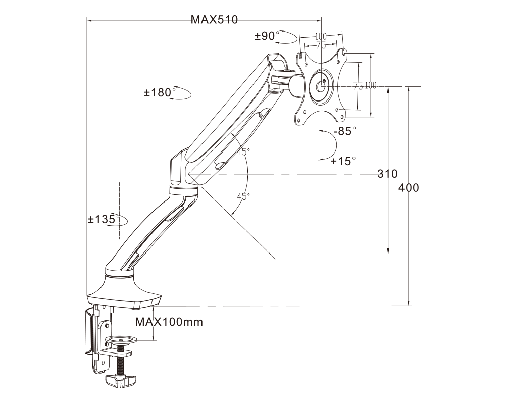 Стойка Стойка за монитор с газов амортисьор Carmen CR-502-1 - черна 5
