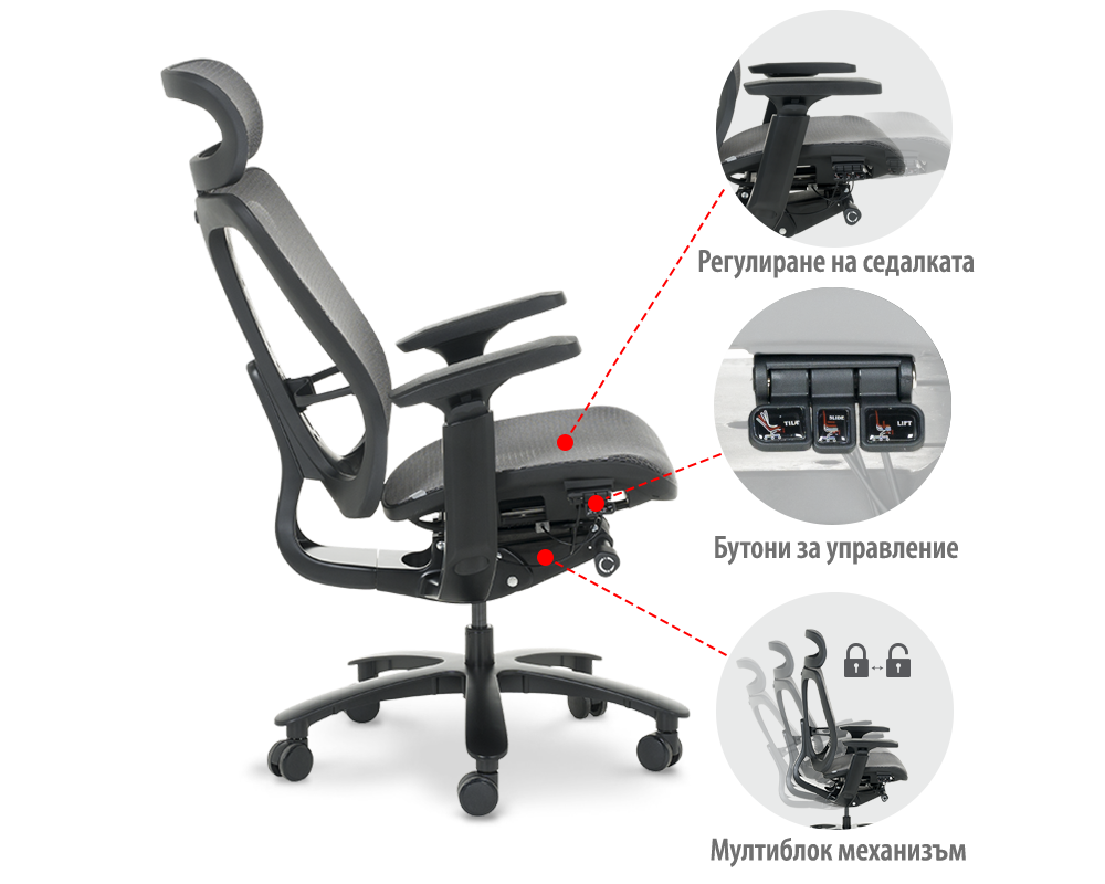 Офис стол Ергономичен стол NELSON - сив 16