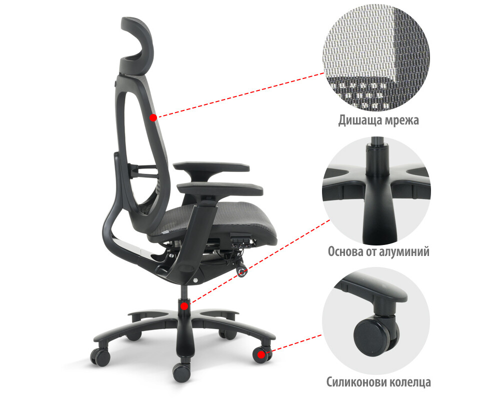 Офис стол Ергономичен стол NELSON - сив 15