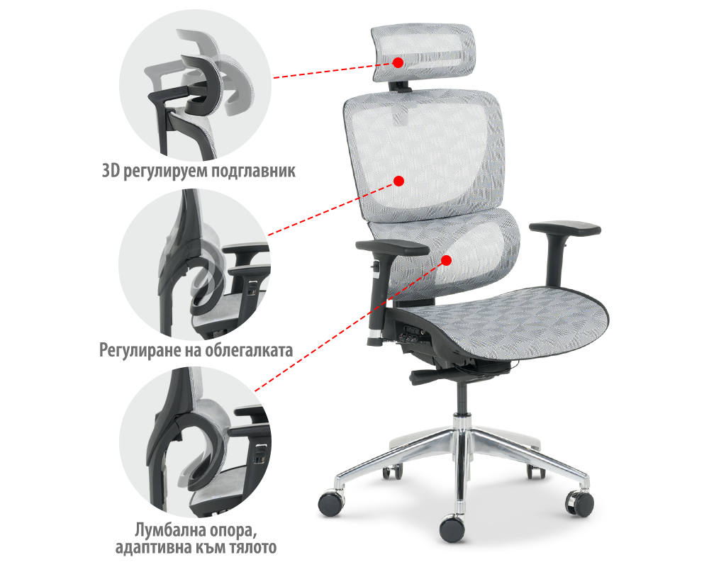 Офис стол Ергономичен стол DELTA - бял 15