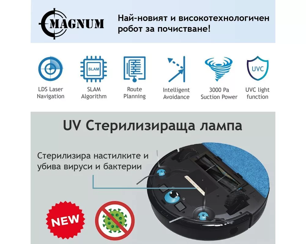 Смарт прахосмукачка MAGNUM Black с UVC лампа за стерилизация (черен) 4