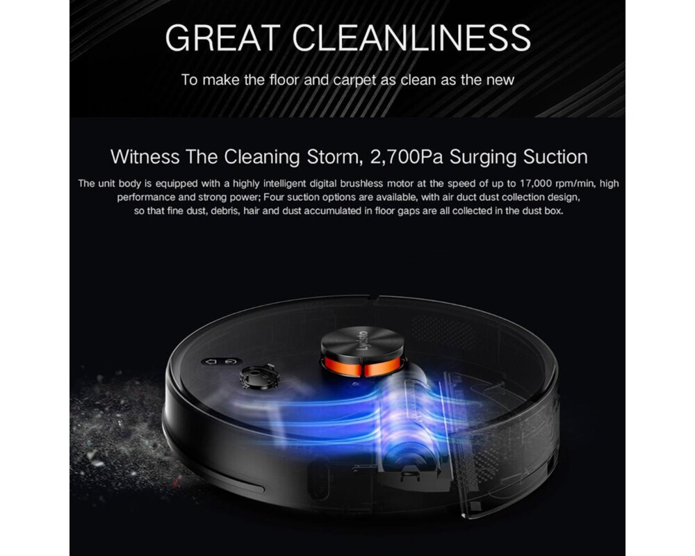 Смарт прахосмукачка Xiaomi LYDSTO R1 с автоматичен контейнер за отпадъци (черен) 7