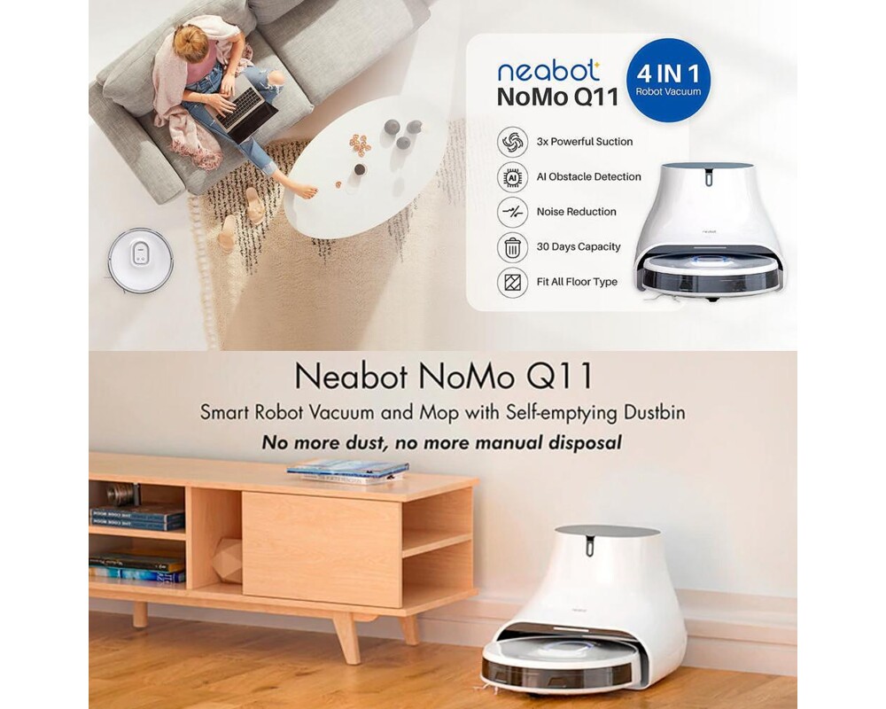 Смарт прахосмукачка Neabot NoMo Q11 със скрит лазер и автоматичен контейнер за отпадъци 11