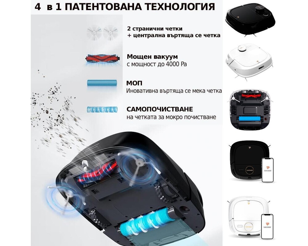 Смарт прахосмукачка Tecbot M1 и подомиячка със самопочистващ моп (бял) 2