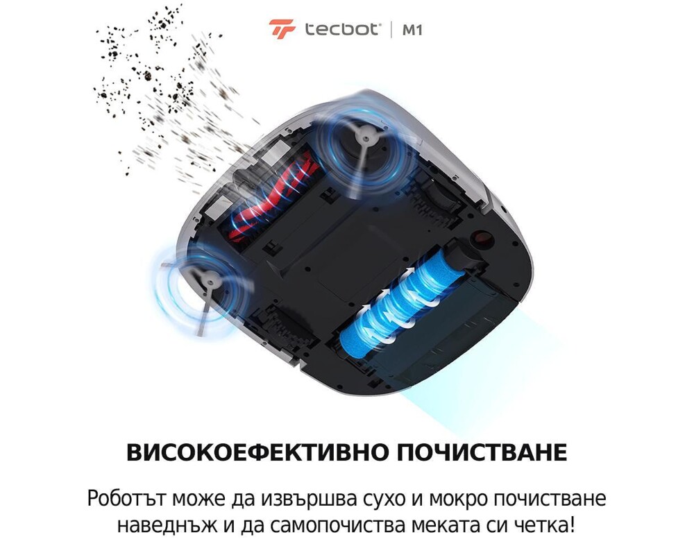Смарт прахосмукачка Tecbot M1 и подомиячка със самопочистващ моп (черен) 3