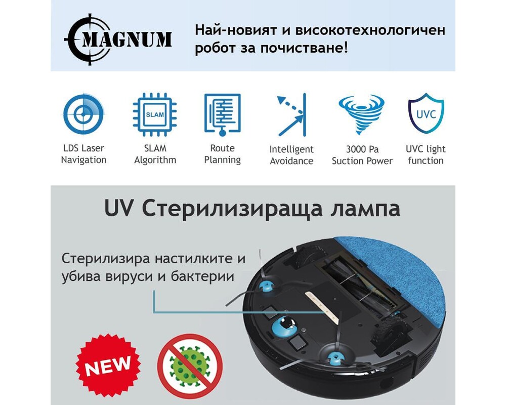 Смарт прахосмукачка MAGNUM UV+ White с UVC лампа за стерилизация (бял) 8