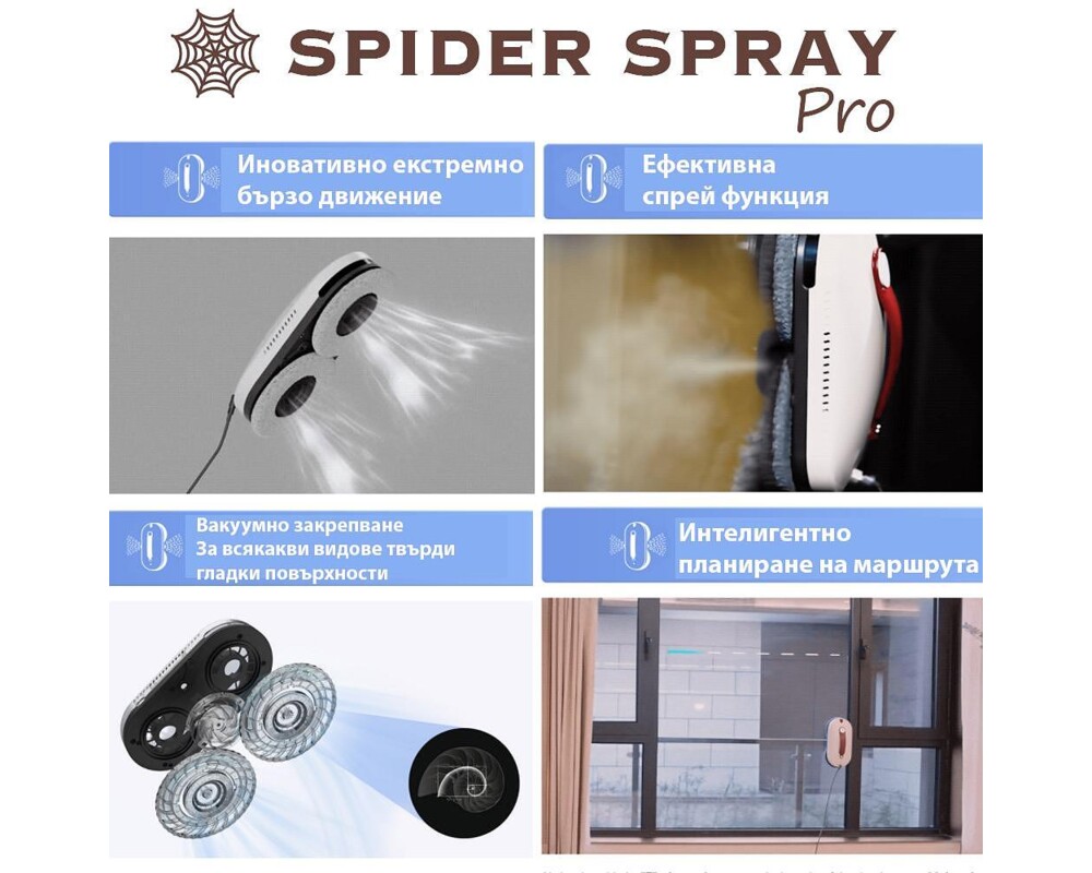 Уред за почистване на прозорец Иновативен Spider SPRAY Pro (със спрей функция) 4