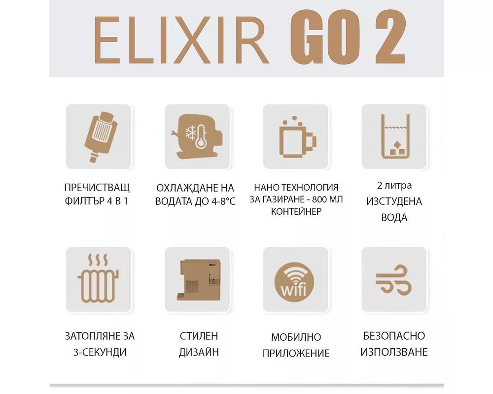 Пречиствател за вода Диспенсър за пречистване, затопляне, охлаждане и газиране на вода с многостепенна филтрация ELIXIR Go 2 5
