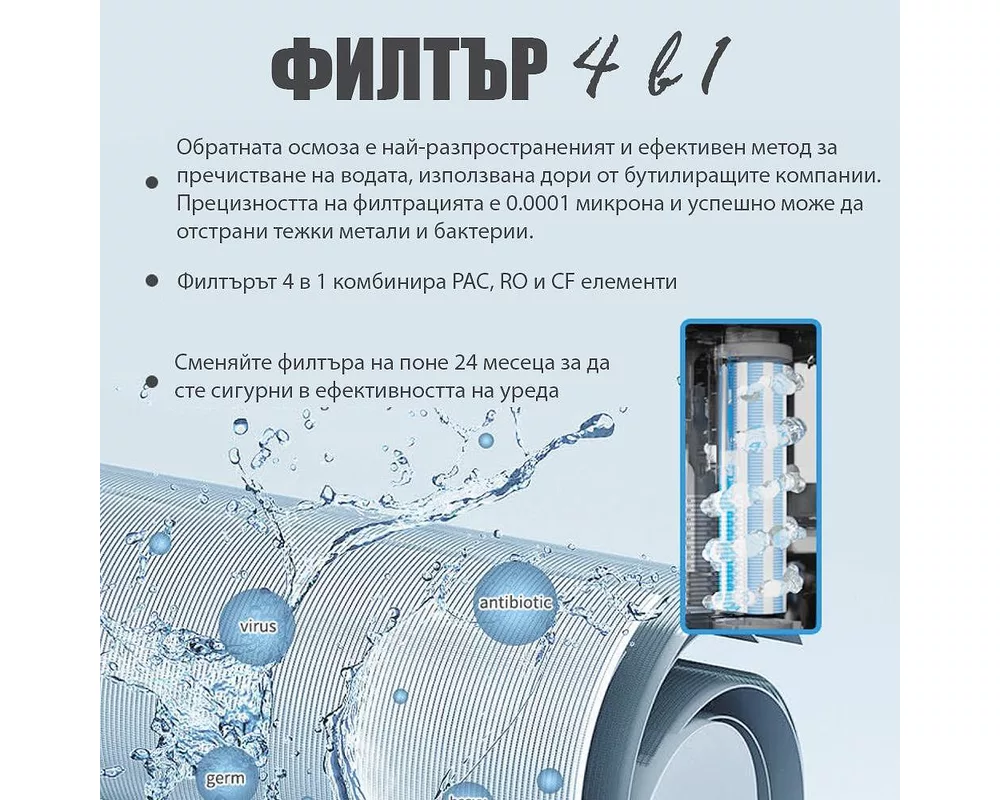 Пречиствател за вода Диспенсър за пречистване, затопляне, охлаждане и газиране на вода с многостепенна филтрация ELIXIR Go 2 7