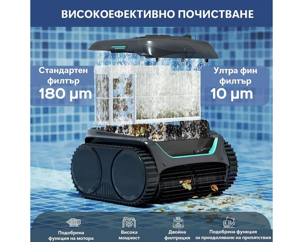 Робот за басейн Безкабелен робот за басейни Wybot C2 Pro Vision, Двойна филтрация, Почиства до 180 мин/200 м2, AI камера за откриване на замърсявания 8
