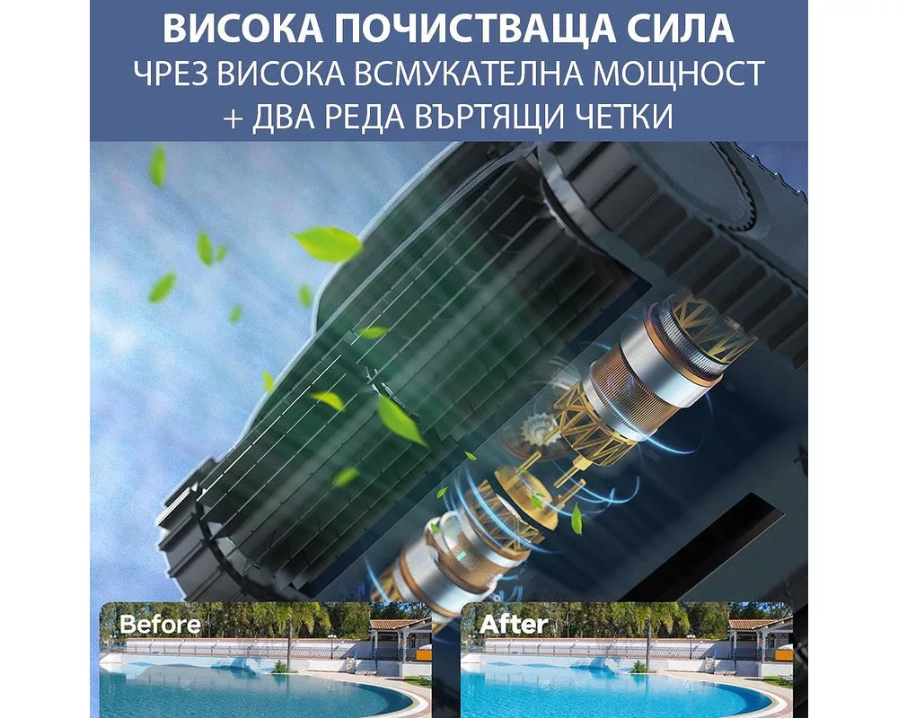 Робот за басейн Безкабелен робот за басейни Wybot M1, Двойна филтрация, Почиства до 300 мин/400 м2, 2 реда четки, 120W 7