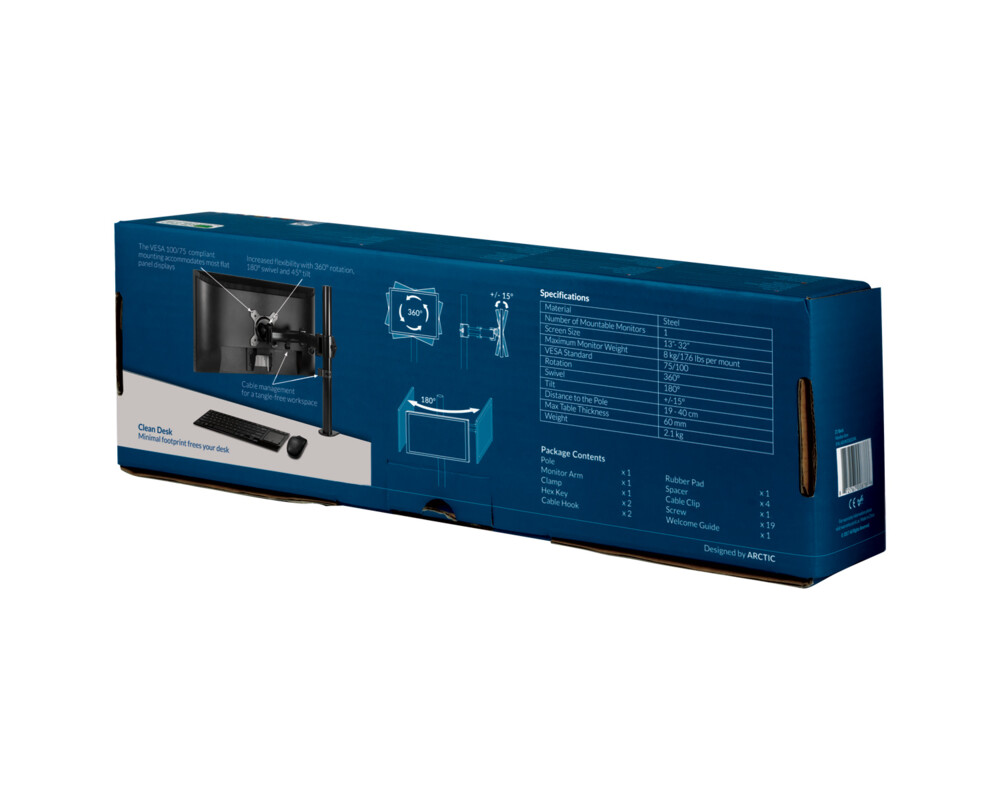 Стойка ARCTIC Z1 Basic, Регулируема, 13"-38", 15 кг, Черен 12