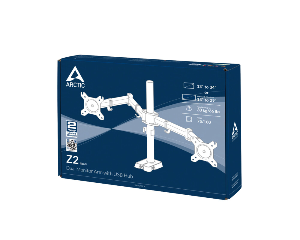 Стойка за 2 монитора за бюро ARCTIC Z2 (ген.3), Регулируема, 34", 15 кг, 4 x USB 2.0, Черна 15