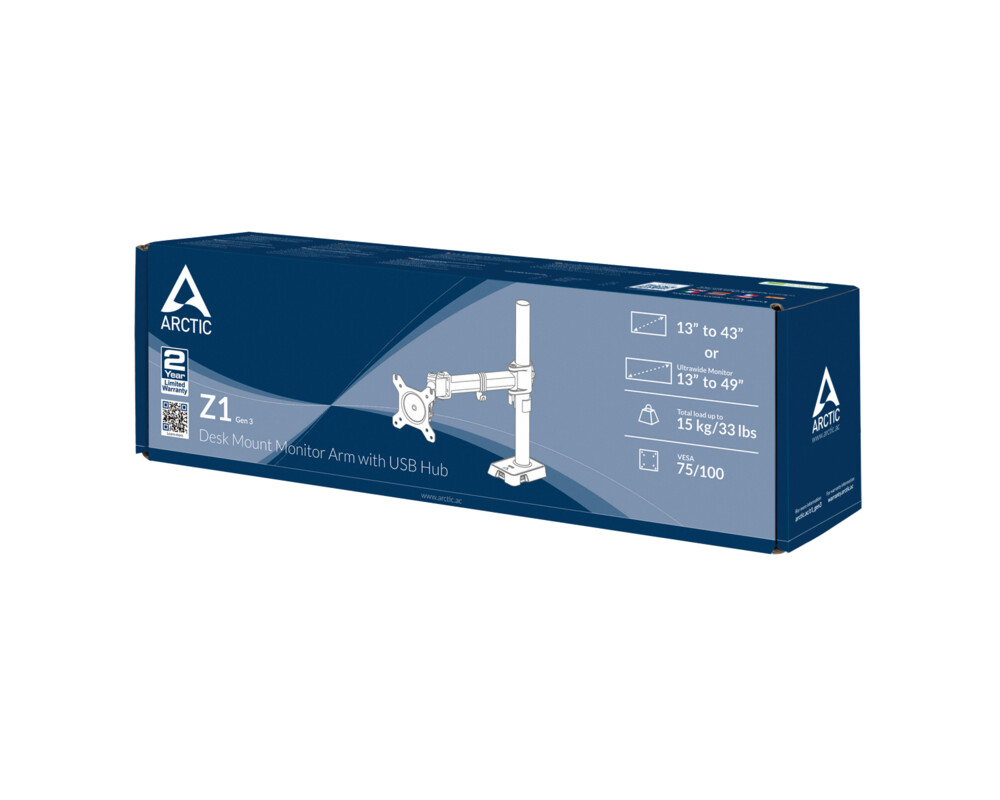 Стойка ARCTIC Z1 (Gen 3), Регулируема, до 49", 15 кг, hub USB 2.0, Черна 16