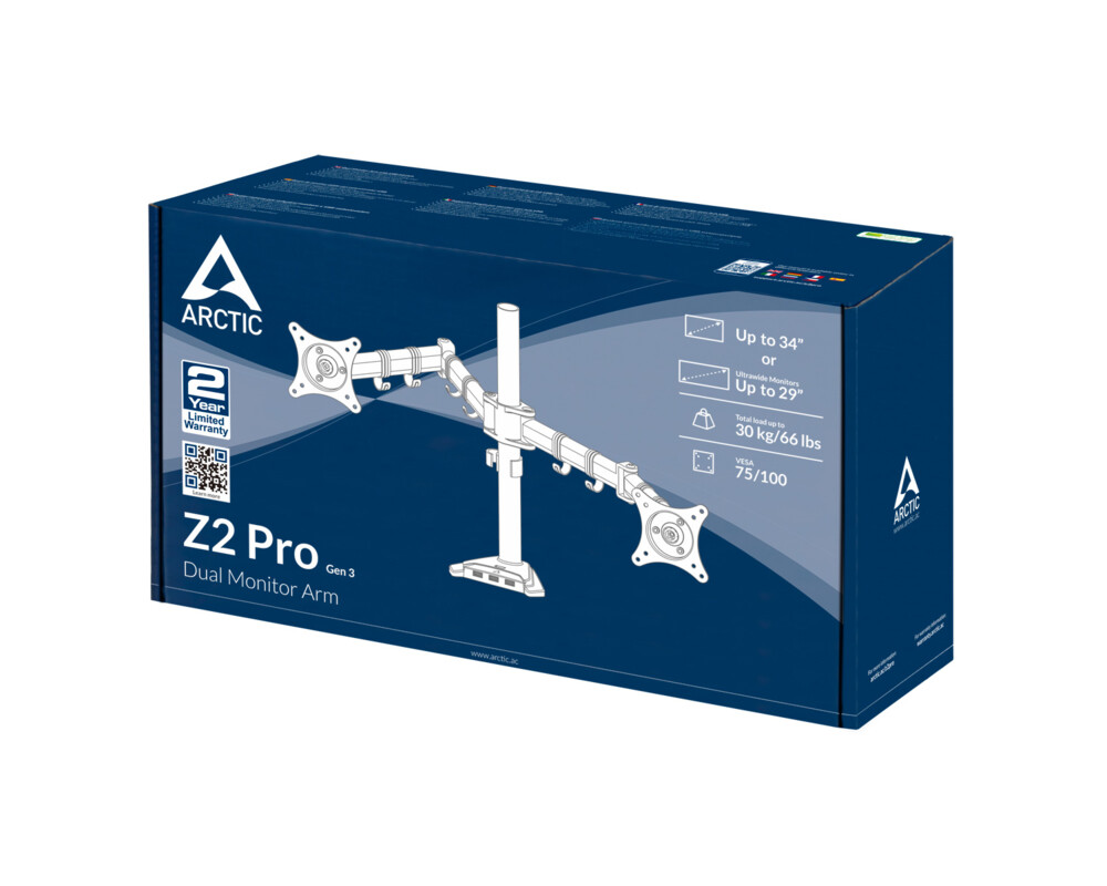 Стойка за 2 монитора за бюро ARCTIC Z2 Pro Gen 3, Регулируема, до 34"/29", 15 кг, 4 x USB3.0, Черна 17