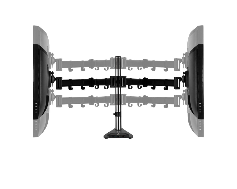 Стойка за 2 монитора за бюро ARCTIC Z2 Pro Gen 3, Регулируема, до 34"/29", 15 кг, 4 x USB3.0, Черна 15
