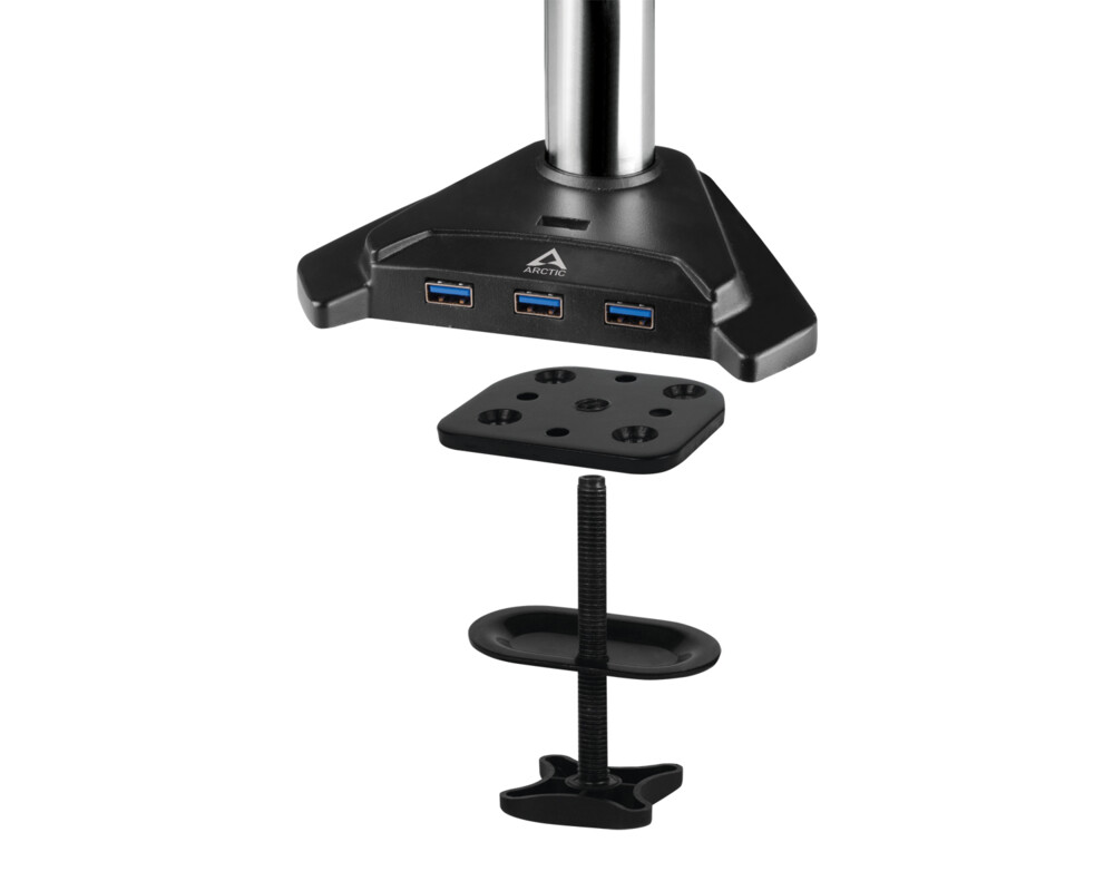 Стойка за 2 монитора за бюро ARCTIC Z2-3D (ген.3), Регулируема, 34", 8 кг, 4 x USB 3.2 Gen 1 20