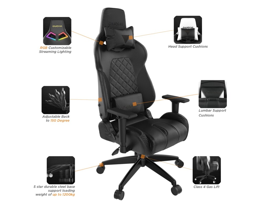 Геймърски стол Gamdias - ACHILLES E1-L Black RGB 2