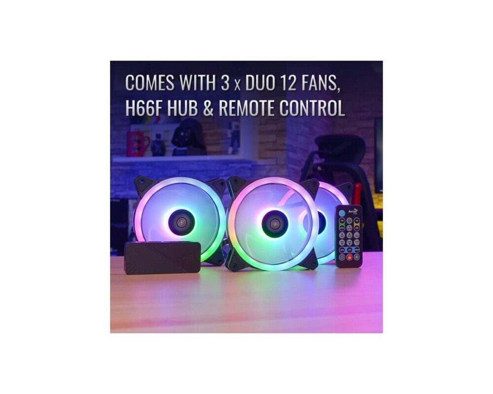 Вентилатор AeroCool комплект вентилатори Pack 3-in-1 3x120mm - DUO 12 Pro - Addressable RGB with Hub 3