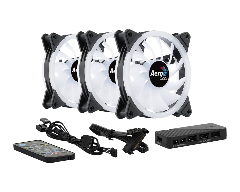 Вентилатор AeroCool комплект вентилатори Pack 3-in-1 3x120mm - DUO 12 Pro - Addressable RGB with Hub 8