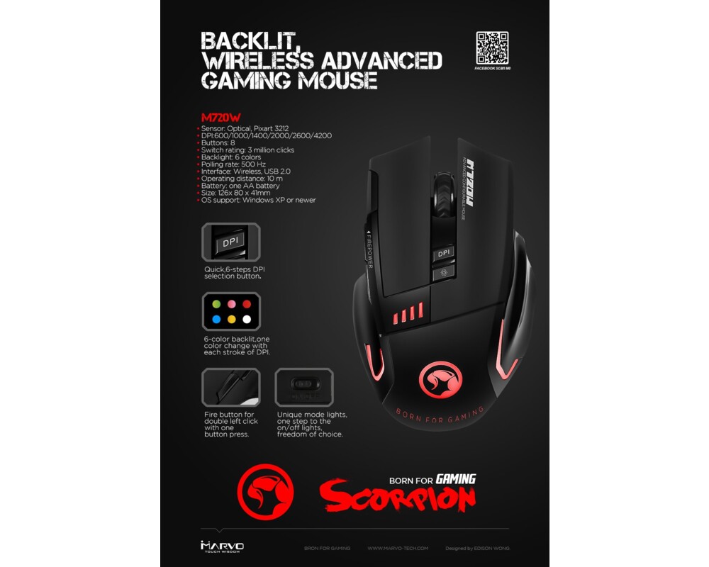 Мишка Marvo безжична WIRELESS M720W - 4800dpi 4