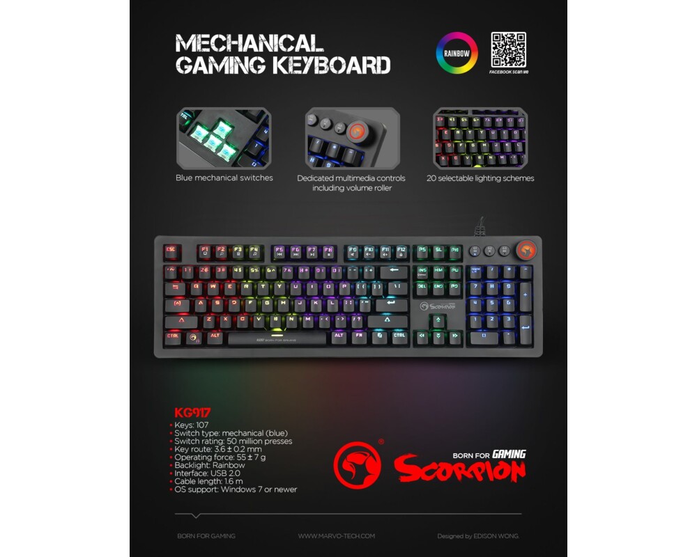 Клавиатура Marvo KG917, Outemu Blue Switches 5