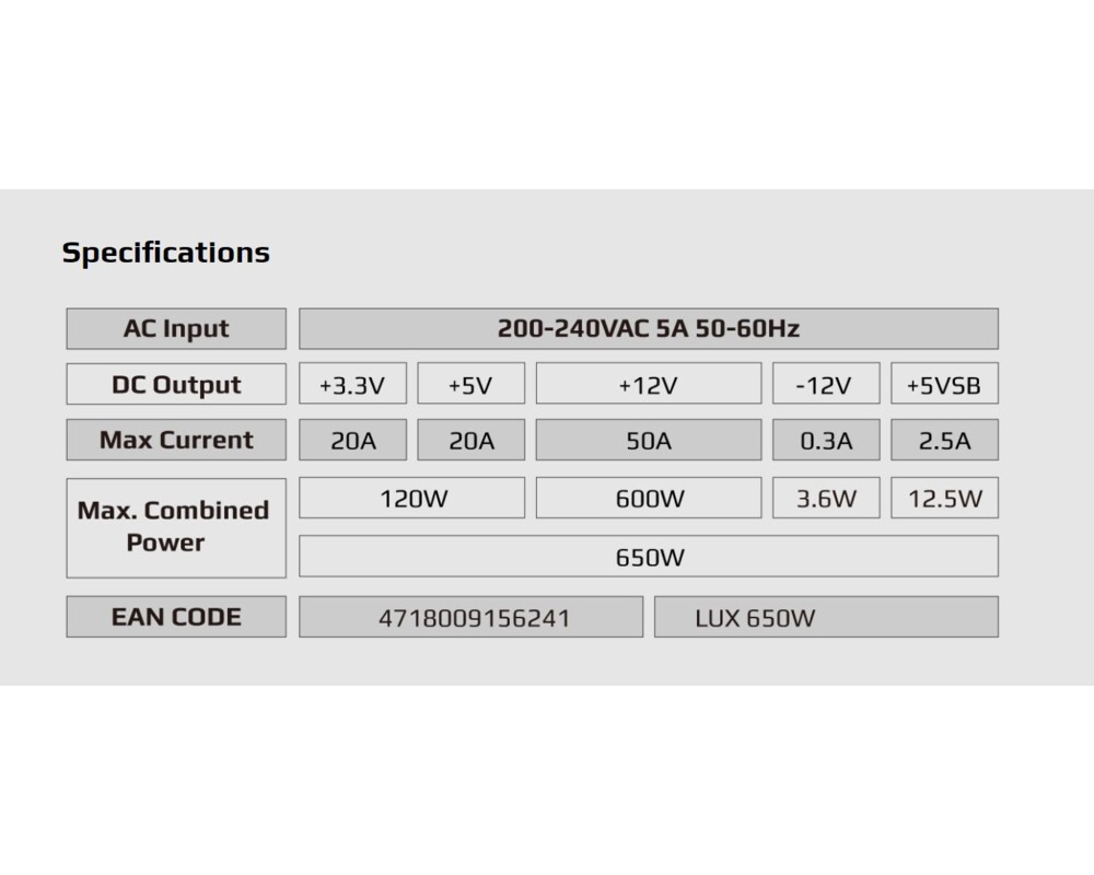 Захранване 650W AeroCool LUX 80 PLUS Bronze 6