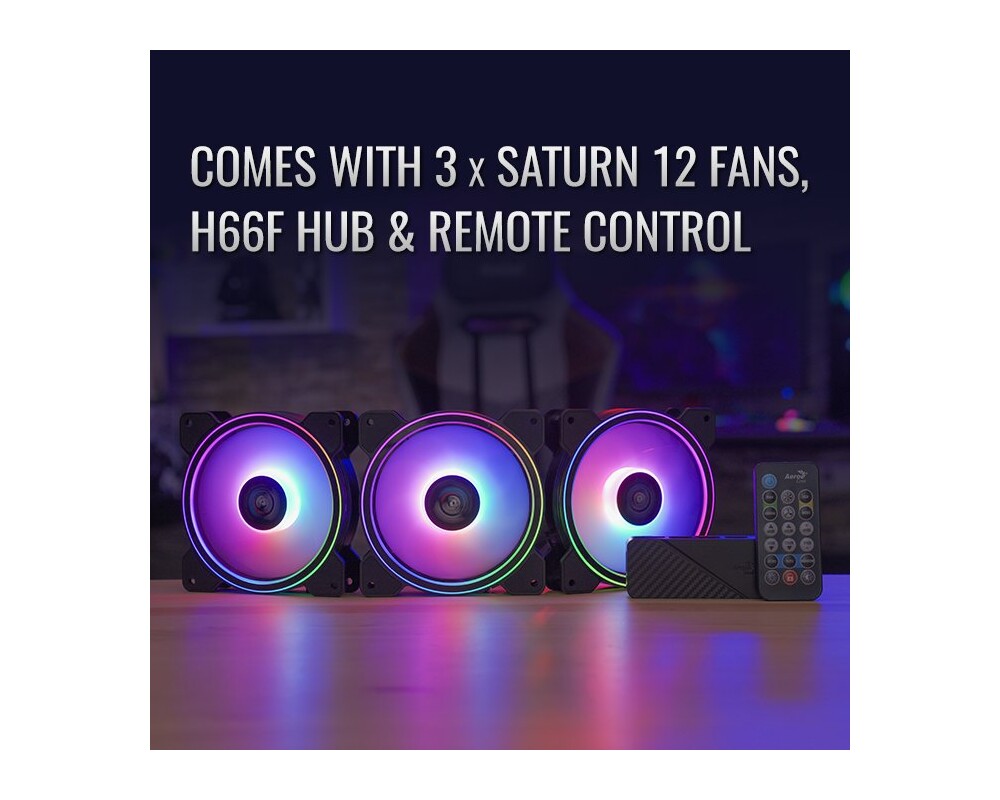 Вентилатор AeroCool комплект вентилатори Pack 3-in-1 3x120mm - Saturn 12F ARGB Pro - Addressable RGB with Hub 4