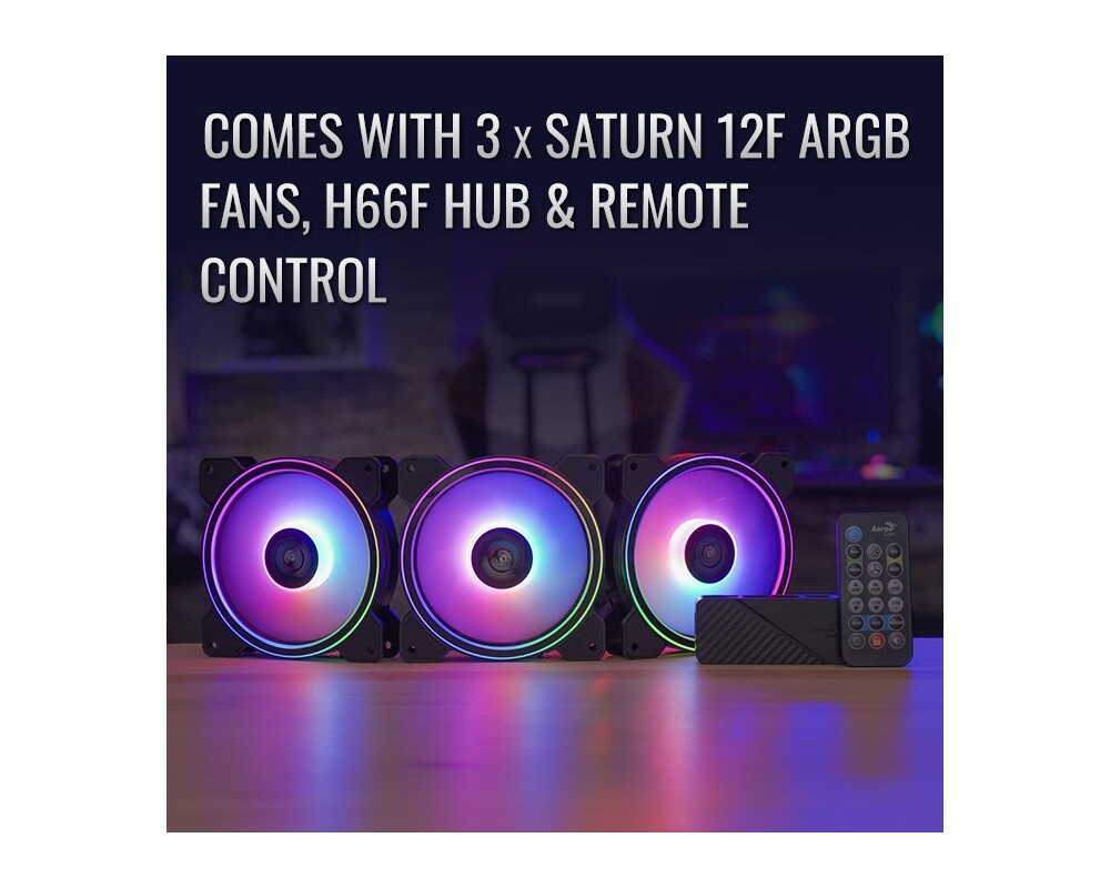 Вентилатор AeroCool комплект вентилатори Pack 3-in-1 3x120mm - Saturn 12F ARGB Pro - Addressable RGB with Hub 2