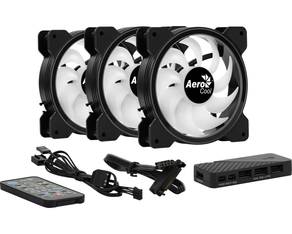 Вентилатор AeroCool комплект вентилатори Pack 3-in-1 3x120mm - Saturn 12F ARGB Pro - Addressable RGB with Hub 9