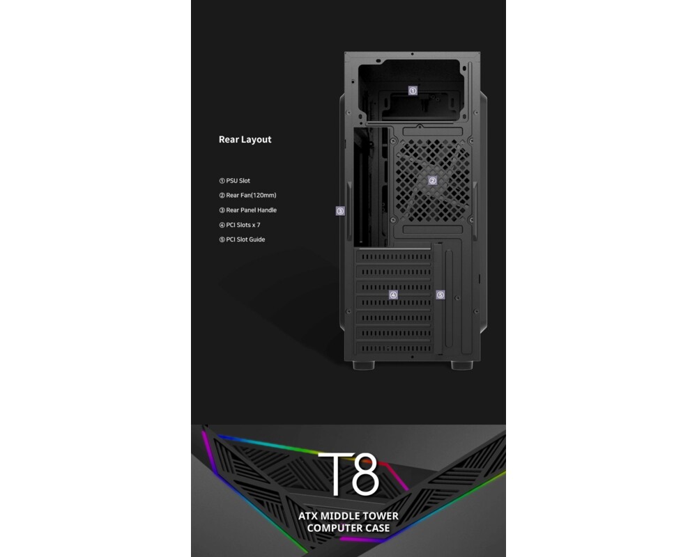 Кутия Zalman T8 RGB, Mid Tower 9
