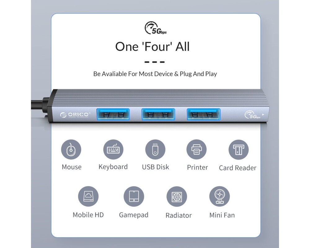 USB хъб Orico USB3.0/2.0 HUB 4 port - Type-C inp... 14