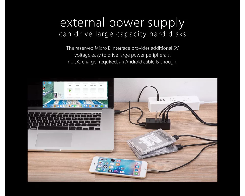 USB хъб Orico USB3.0 HUB 4 port - USB/Micro USB input 7