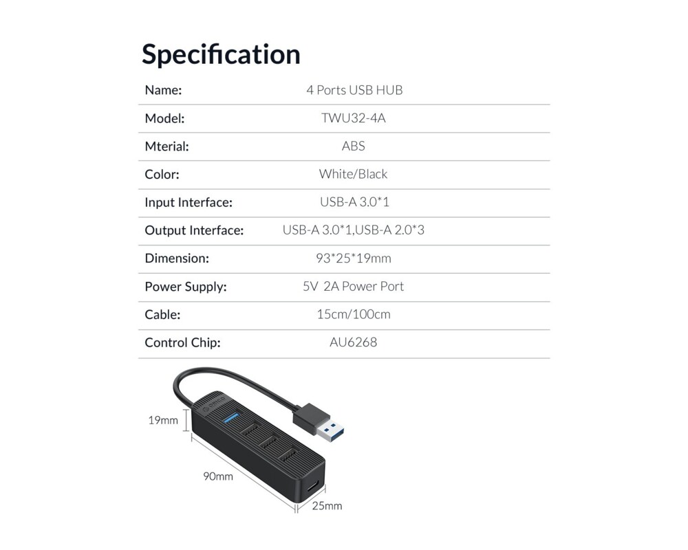 USB хъб Orico USB3.0/2.0 HUB 4 ports - TWU32-4A 15