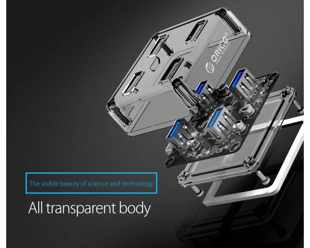 USB хъб Orico USB3.0 HUB 4 port transparent - MH... 6