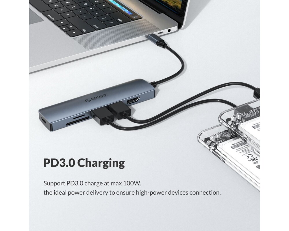 Докинг станция Orico Docking Station Type-C Power Distribution 3.0 100W - Card Reader 10