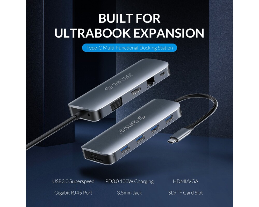 Докинг станция Orico Docking Station Type-C Power Distribution 3.0 100W - LAN 6